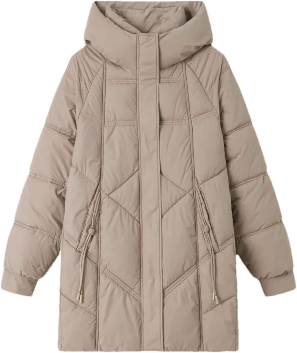 Women's Solid Hooded Solid Cotton-Padded Jacket Casual Thicken Warm Stripe Parka Coat