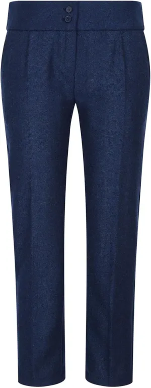 Womens Tweed Herringbone Trouser Navy Blue 1920s Vintage Classic Gatsby Blinders