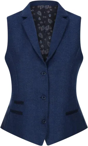 Womens Tweed Herringbone Trouser Navy Blue 1920s Vintage Classic Gatsby Blinders