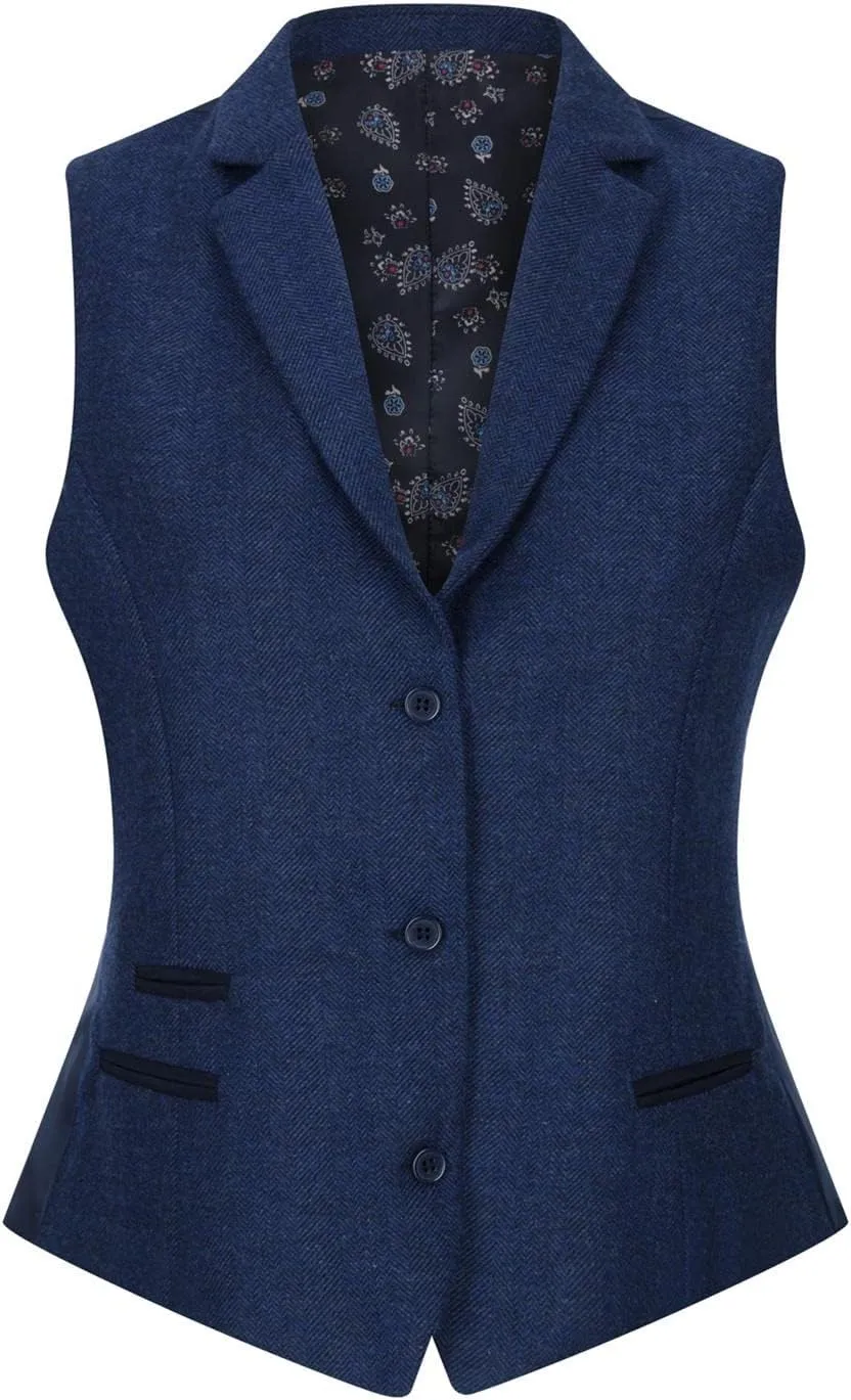 Womens Tweed Herringbone Trouser Navy Blue 1920s Vintage Classic Gatsby Blinders