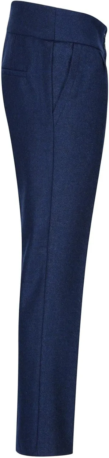 Womens Tweed Herringbone Trouser Navy Blue 1920s Vintage Classic Gatsby Blinders