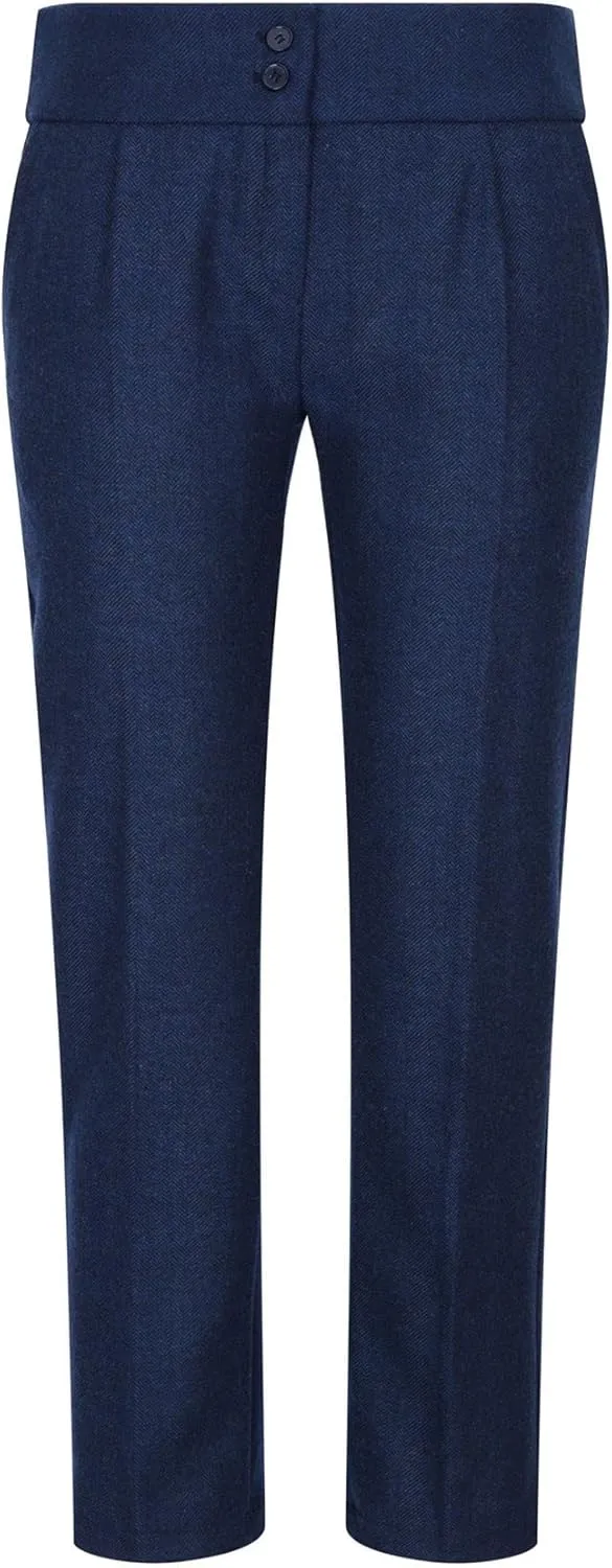 Womens Tweed Herringbone Trouser Navy Blue 1920s Vintage Classic Gatsby Blinders