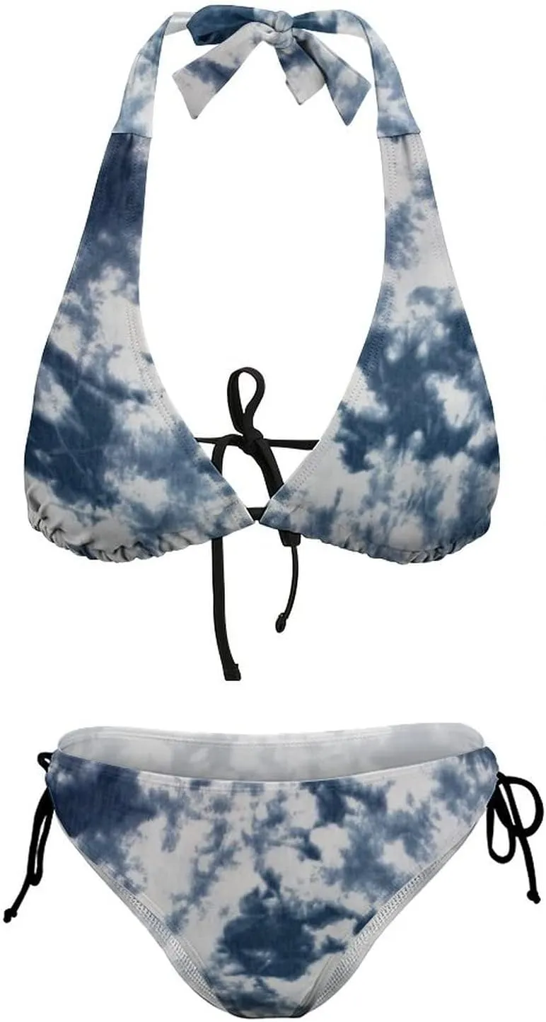 Women's Two Piece Tie Dye Bikini Set Halter Padded Top Tie Side Bottom Swimsuit