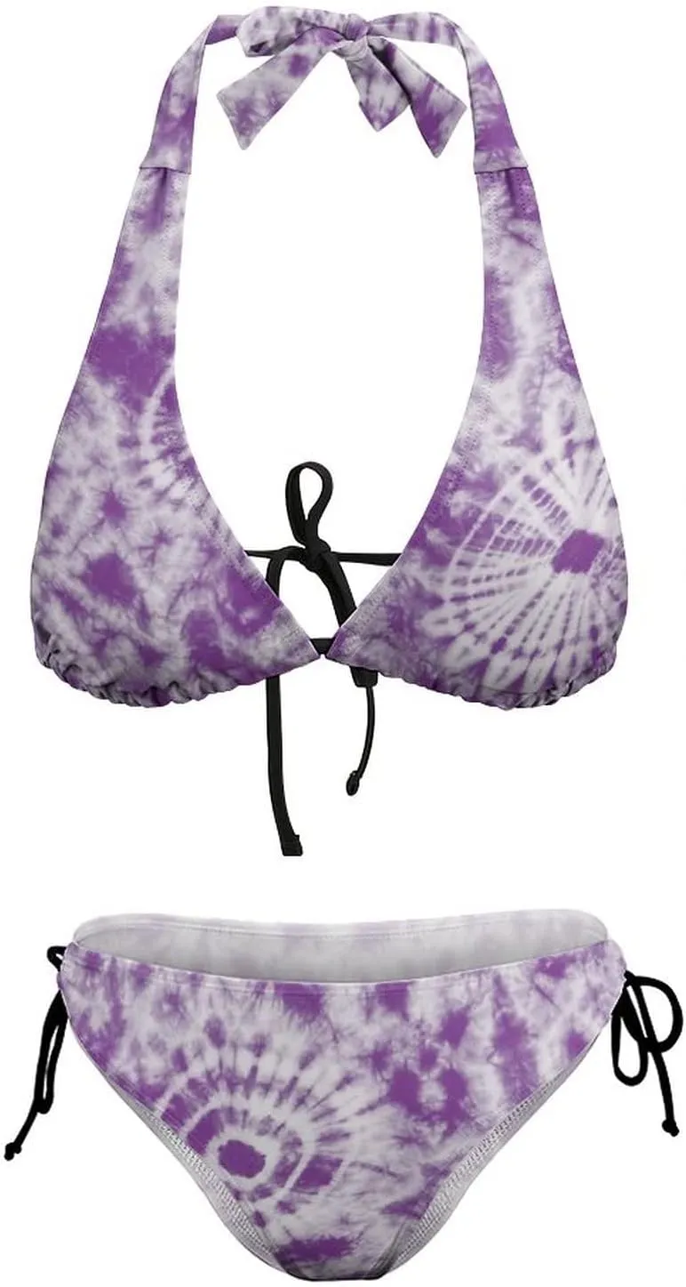 Women's Two Piece Tie Dye Bikini Set Halter Padded Top Tie Side Bottom Swimsuit