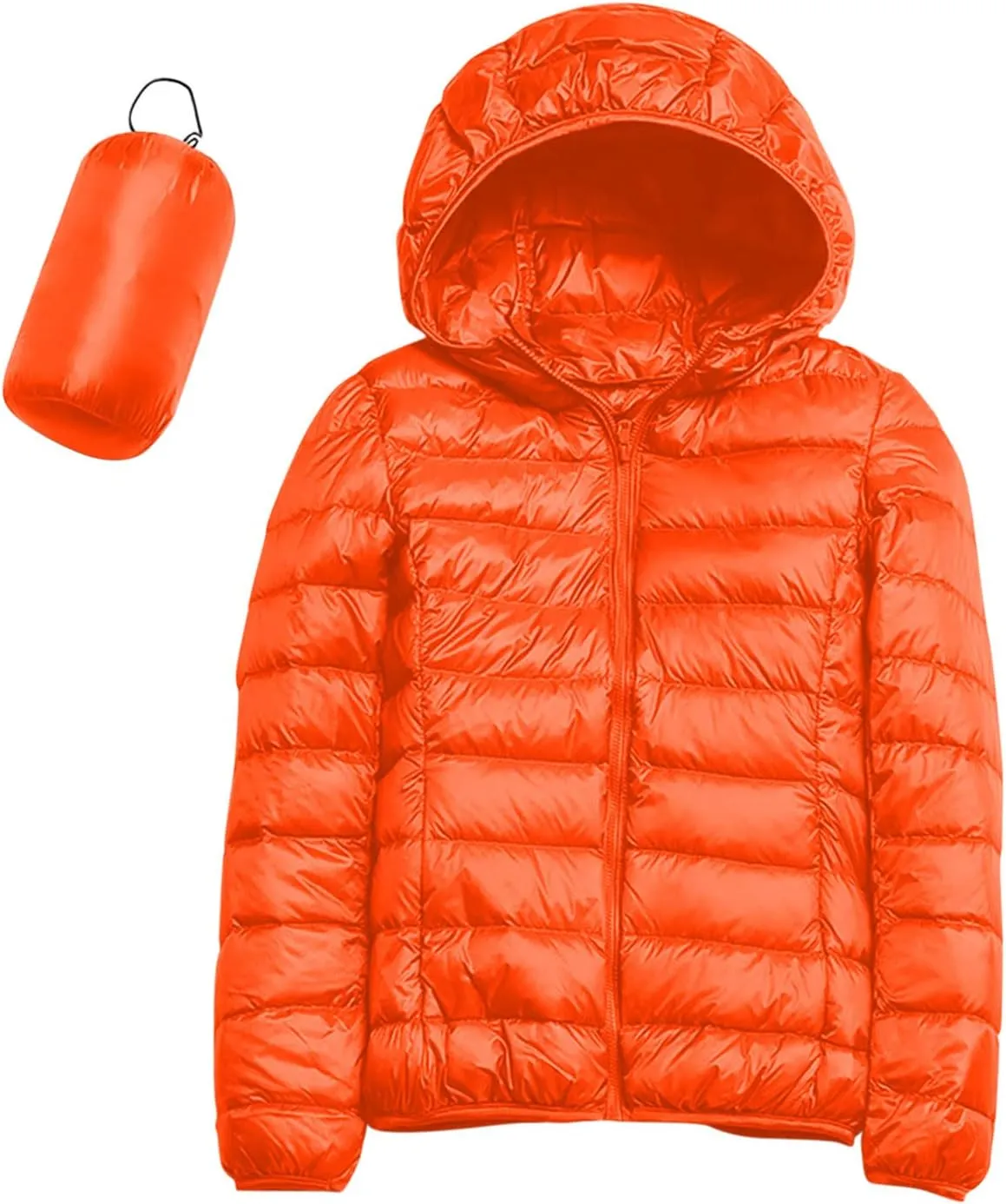 Women's Warm Hooded Down Jacket Packable Jacket Short Solid Lightweight Full Zip Outwear Winter Coat with Pockets
