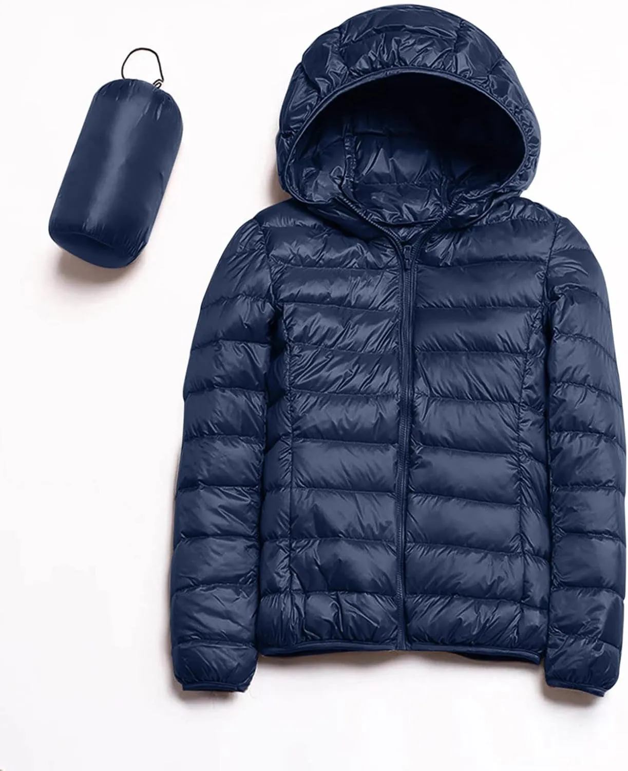 Women's Warm Hooded Down Jacket Packable Jacket Short Solid Lightweight Full Zip Outwear Winter Coat with Pockets