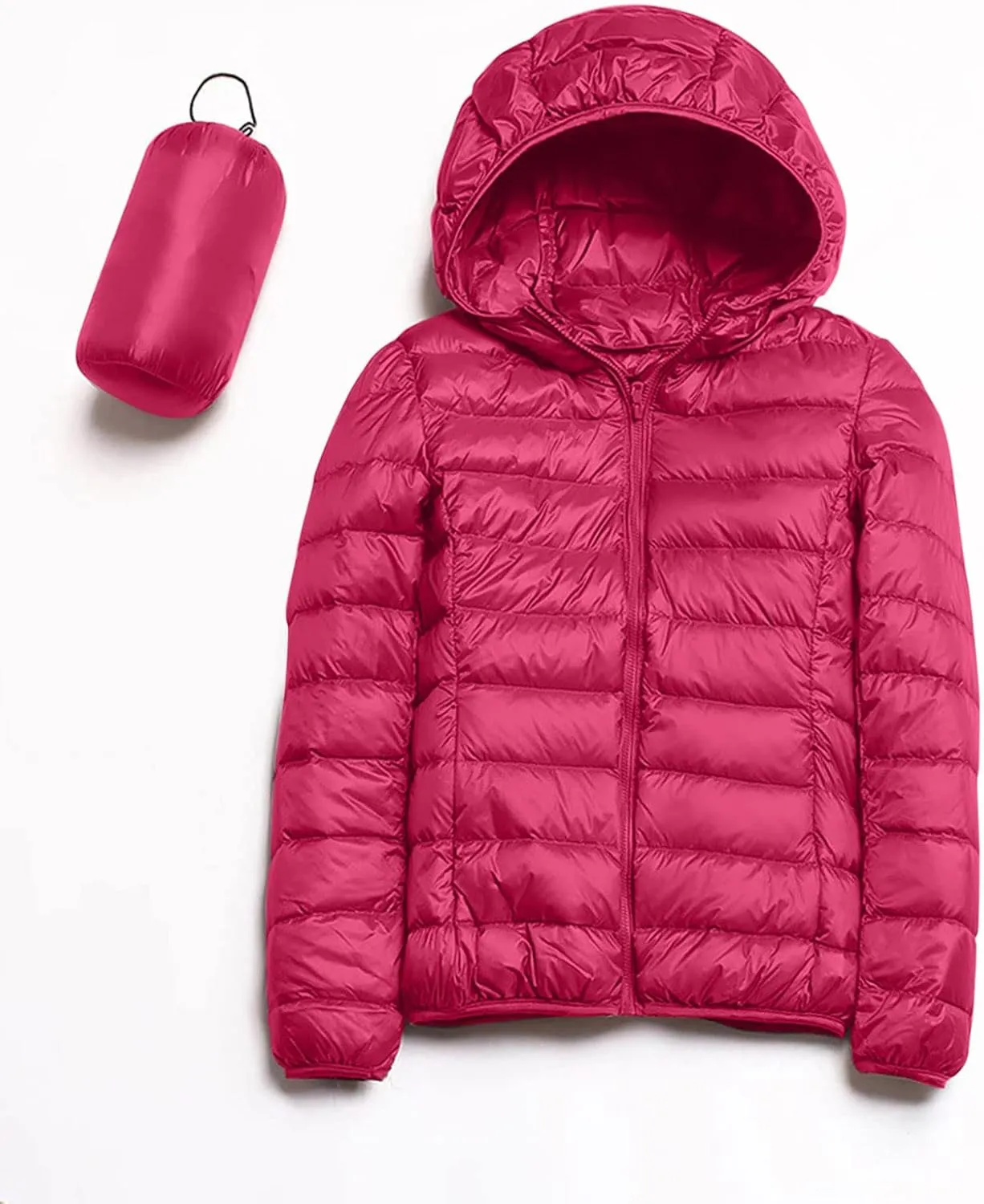 Women's Warm Hooded Down Jacket Packable Jacket Short Solid Lightweight Full Zip Outwear Winter Coat with Pockets