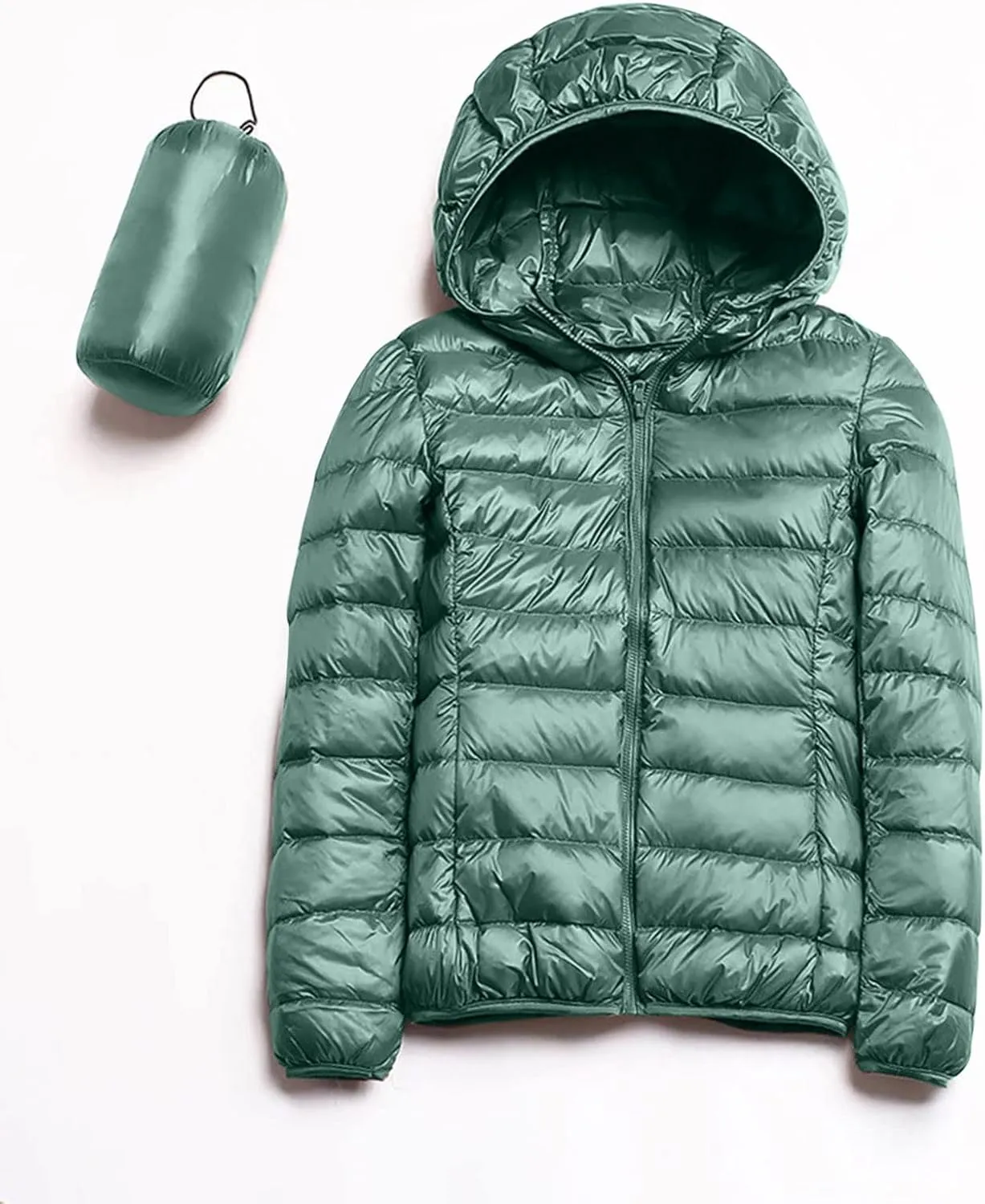 Women's Warm Hooded Down Jacket Packable Jacket Short Solid Lightweight Full Zip Outwear Winter Coat with Pockets