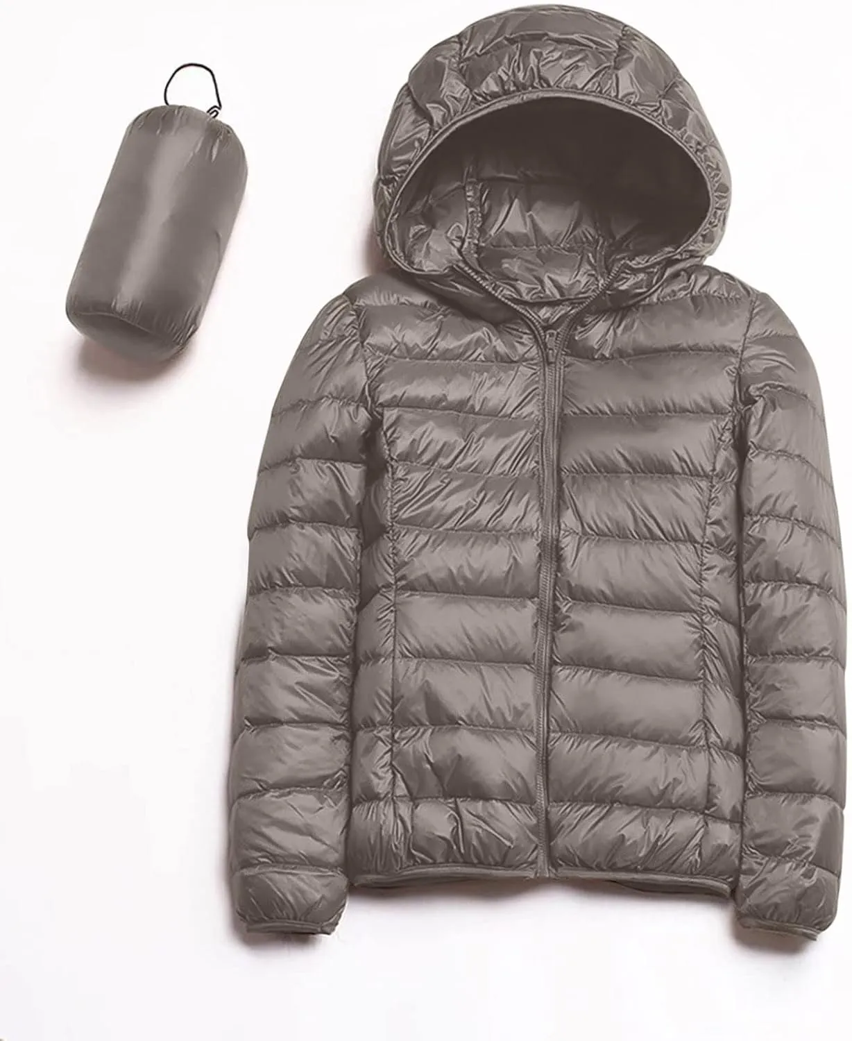 Women's Warm Hooded Down Jacket Packable Jacket Short Solid Lightweight Full Zip Outwear Winter Coat with Pockets