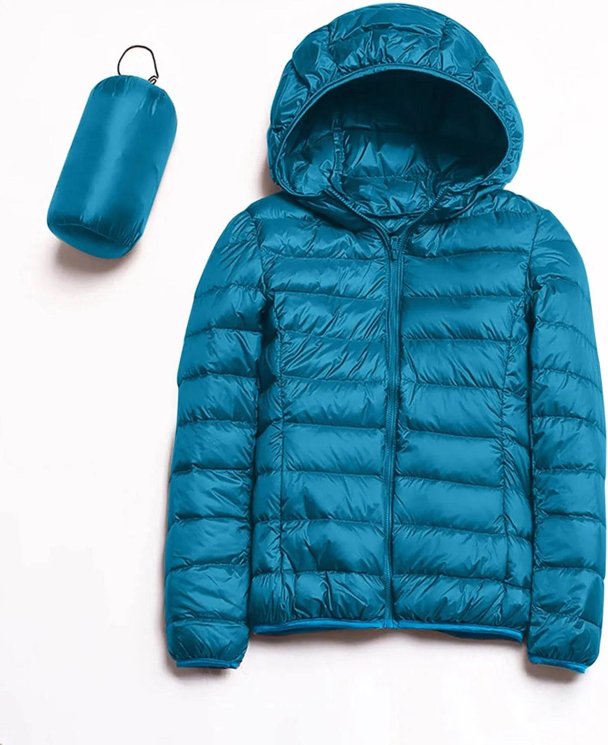 Women's Warm Hooded Down Jacket Packable Jacket Short Solid Lightweight Full Zip Outwear Winter Coat with Pockets
