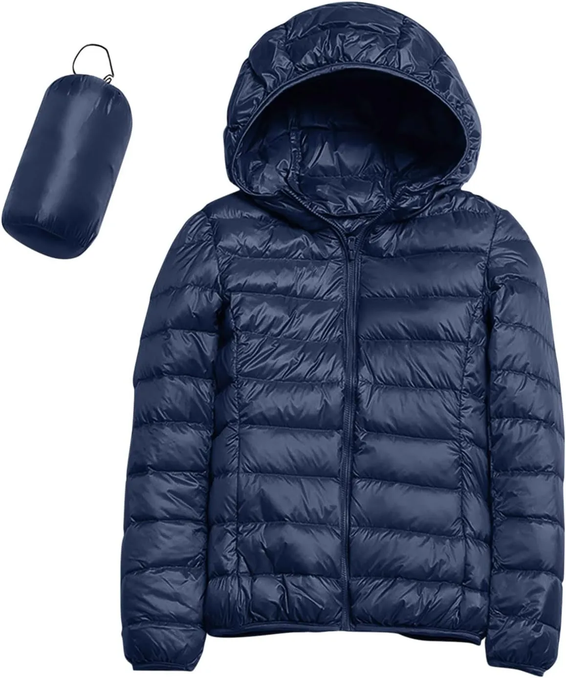 Women's Warm Hooded Down Jacket Packable Jacket Short Solid Lightweight Full Zip Outwear Winter Coat with Pockets