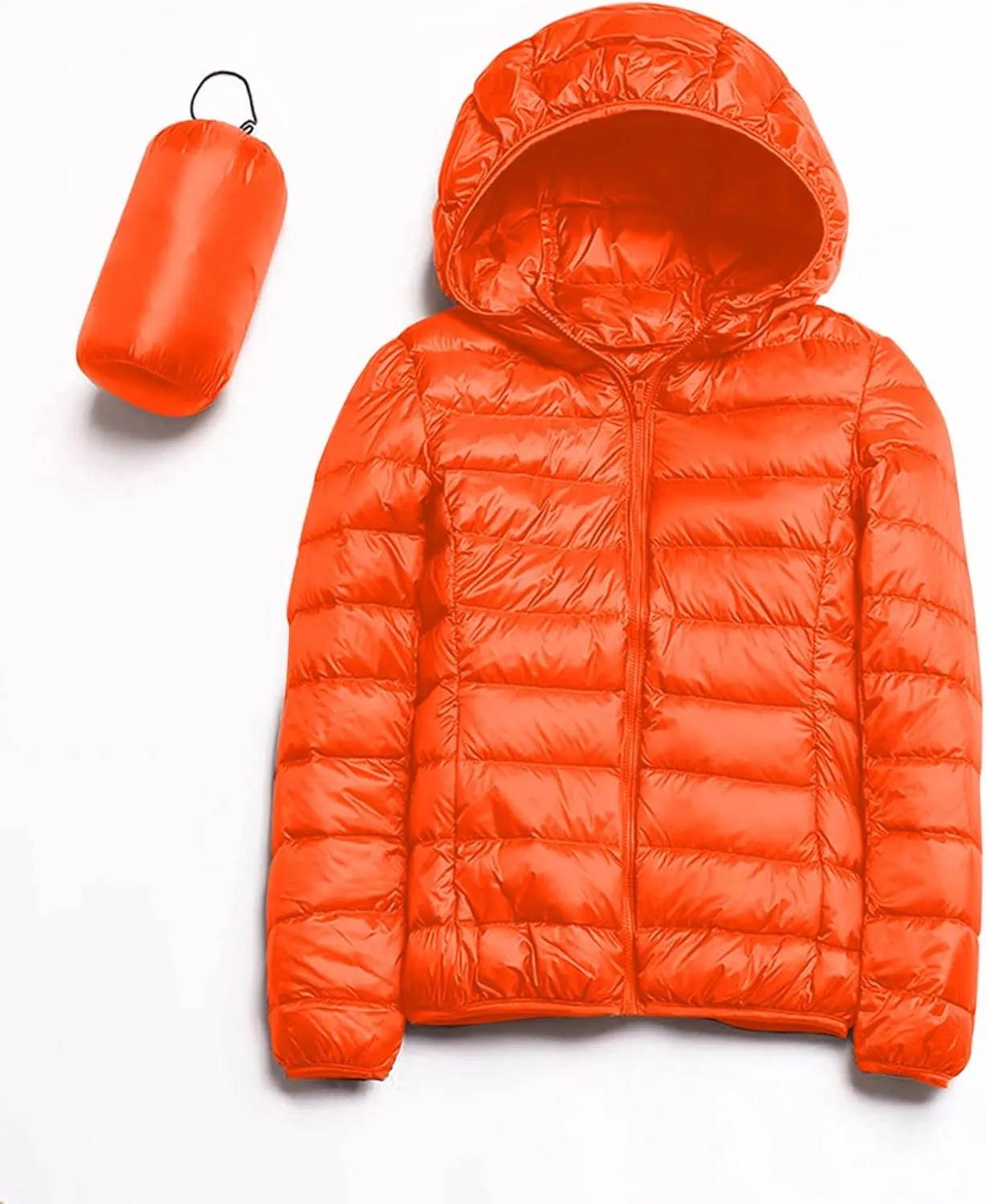 Women's Warm Hooded Down Jacket Packable Jacket Short Solid Lightweight Full Zip Outwear Winter Coat with Pockets