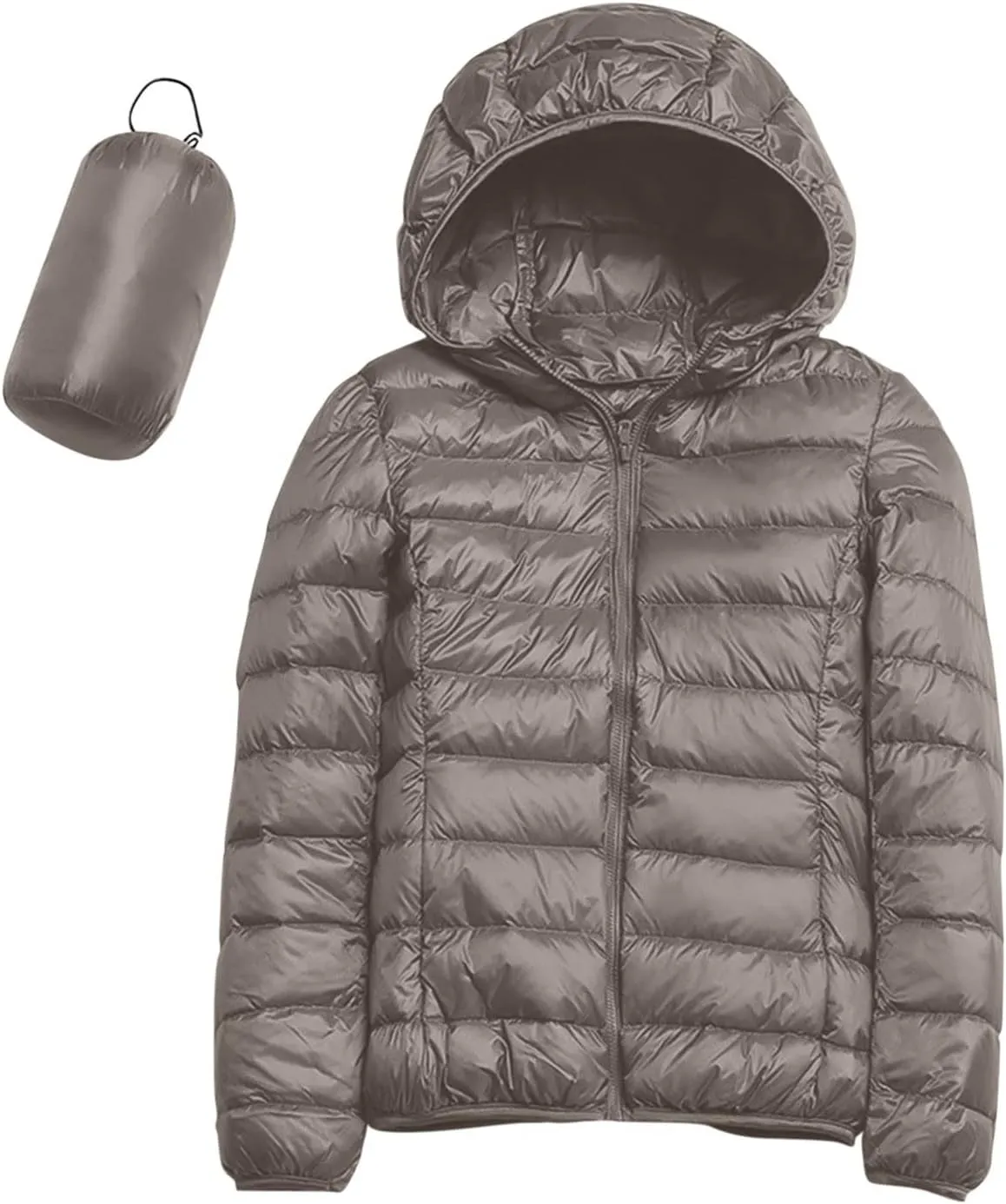 Women's Warm Hooded Down Jacket Packable Jacket Short Solid Lightweight Full Zip Outwear Winter Coat with Pockets