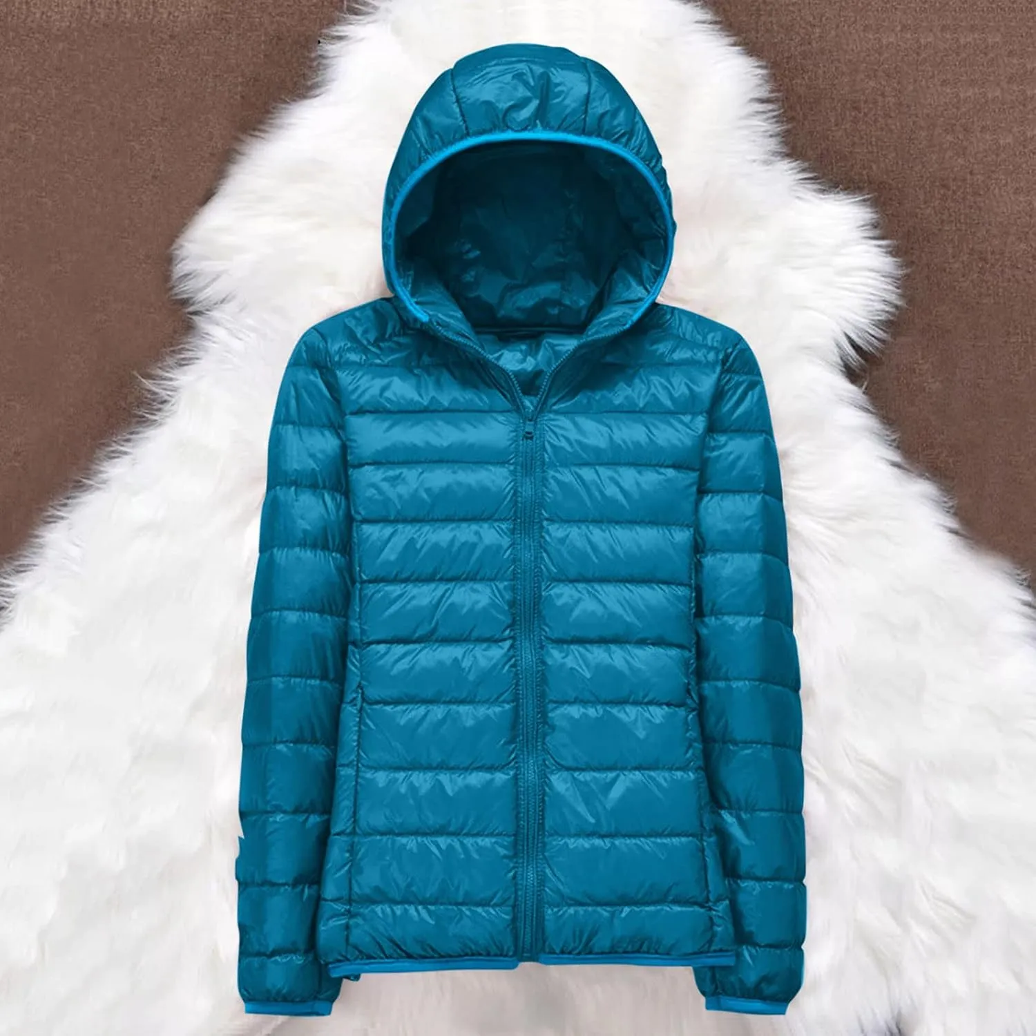 Women's Warm Hooded Down Jacket Packable Jacket Short Solid Lightweight Full Zip Outwear Winter Coat with Pockets