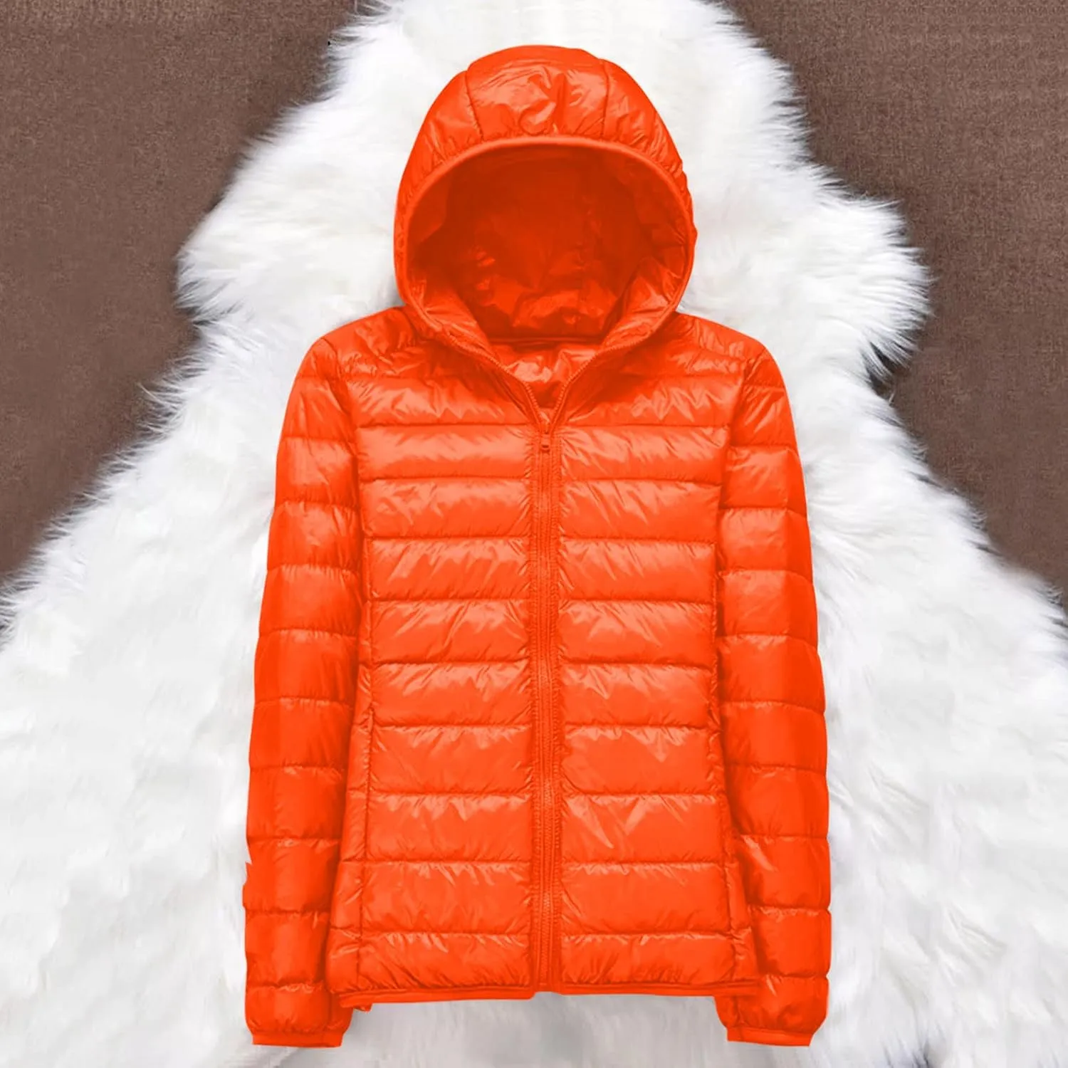 Women's Warm Hooded Down Jacket Packable Jacket Short Solid Lightweight Full Zip Outwear Winter Coat with Pockets
