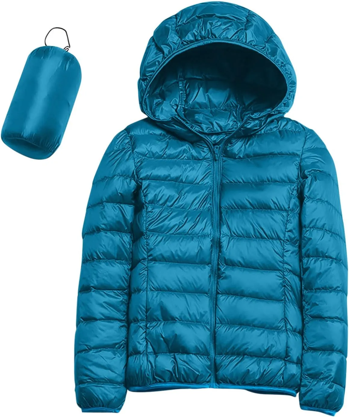 Women's Warm Hooded Down Jacket Packable Jacket Short Solid Lightweight Full Zip Outwear Winter Coat with Pockets