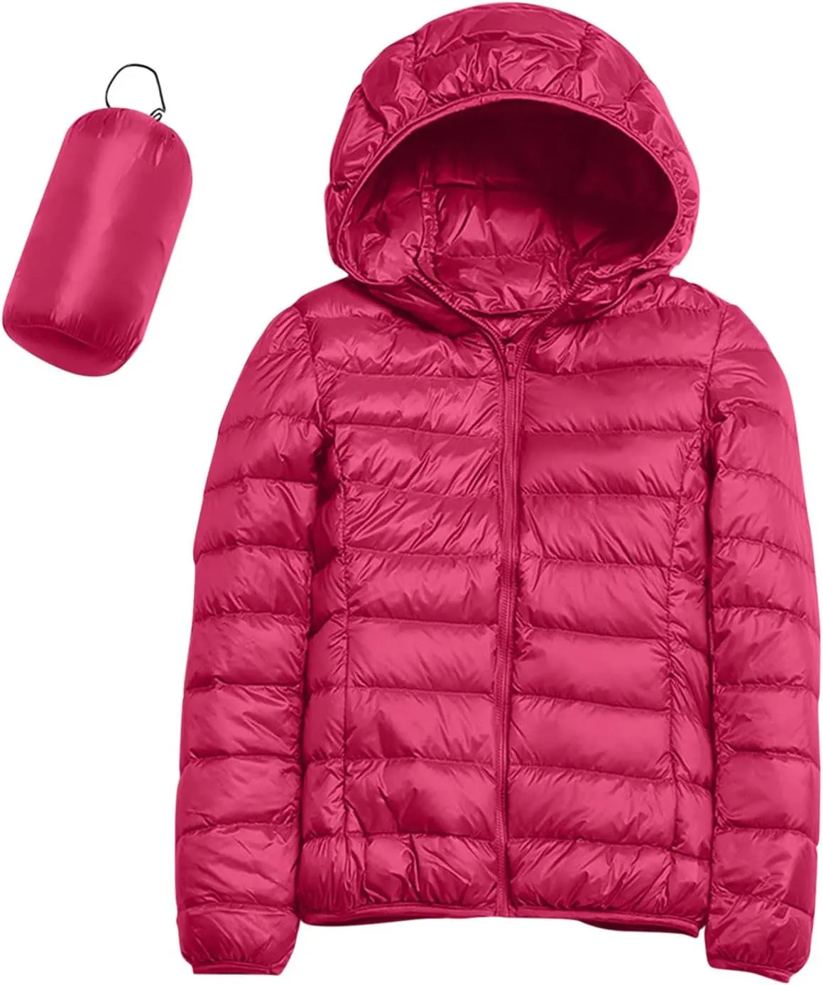 Women's Warm Hooded Down Jacket Packable Jacket Short Solid Lightweight Full Zip Outwear Winter Coat with Pockets