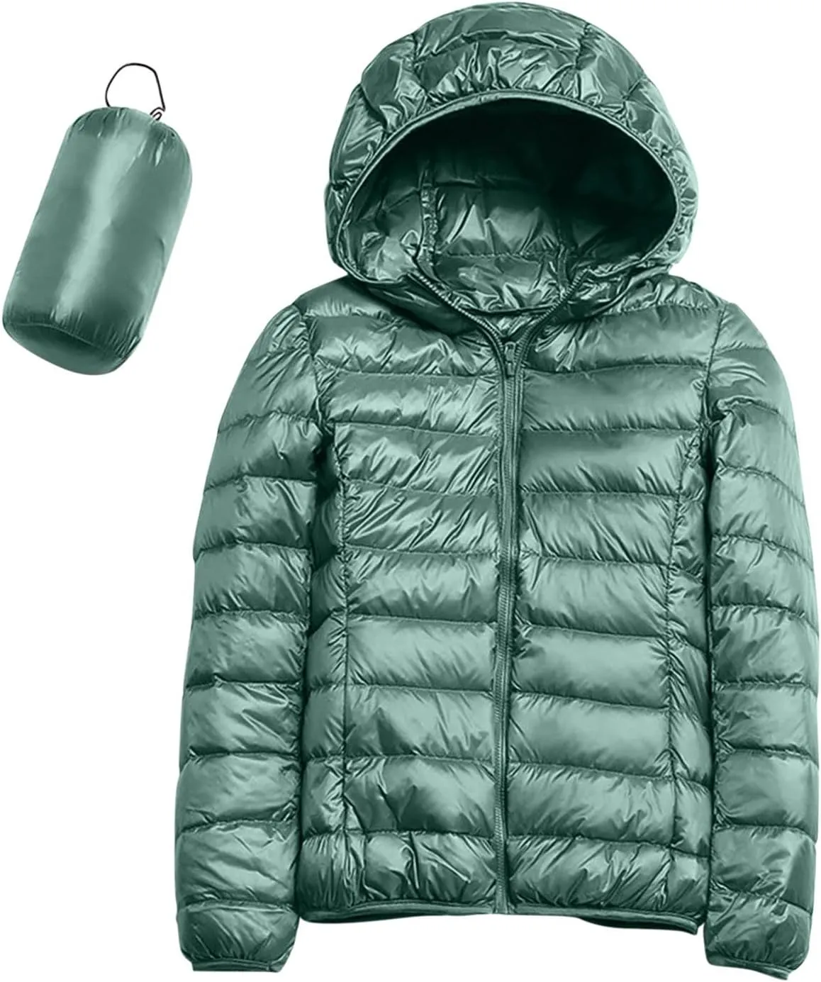 Women's Warm Hooded Down Jacket Packable Jacket Short Solid Lightweight Full Zip Outwear Winter Coat with Pockets