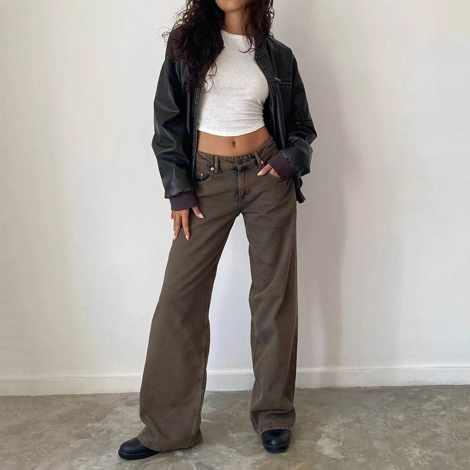 Women's Wide Leg Boyfriend Jeans Straight Leg Denim Pants Low Rise Baggy Casual Loose Jeans