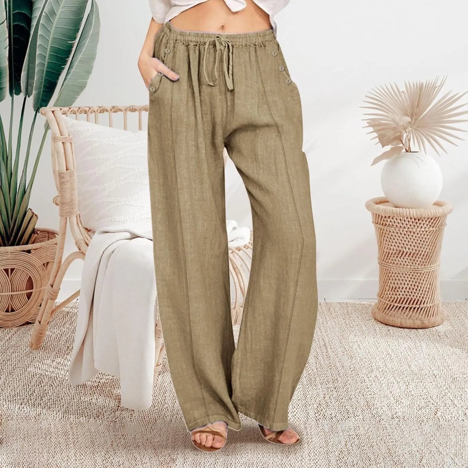 Womens Wide Leg Harem Pants Winter Vintage Yoga Palazzo with Pockets Barrel Pants Water Resistant