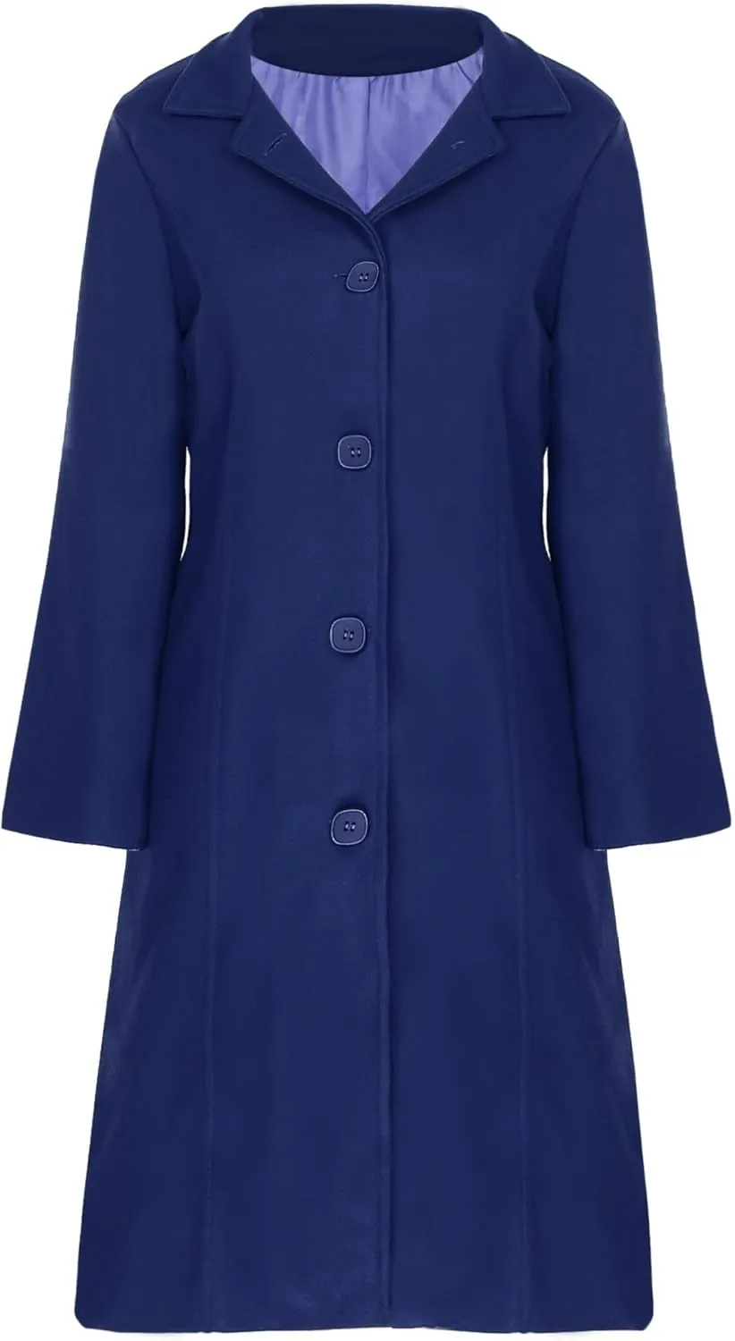 Women's Winter Elegant Wool Blend Overcoat Jackets Turn-Down Collar Single-Breasted Long Trench Pea Coat