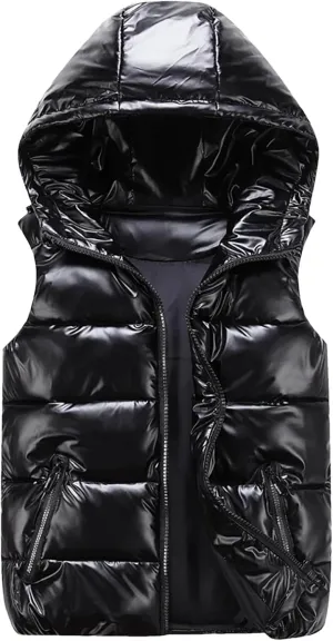 Women's Winter Hooded Short Vests - Solid Color Cotton Padded Sleeveless Warm Coat