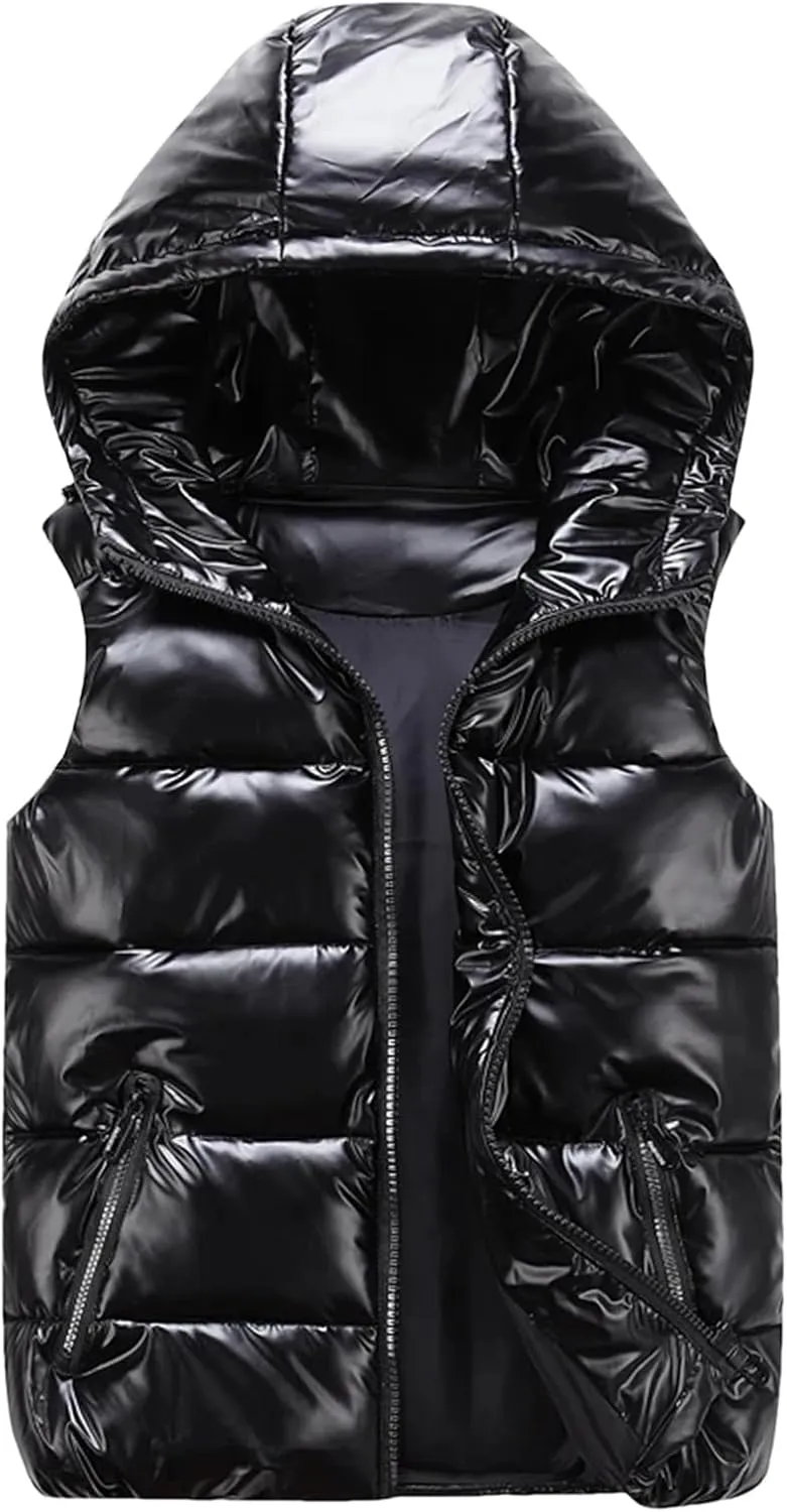 Women's Winter Hooded Short Vests - Solid Color Cotton Padded Sleeveless Warm Coat