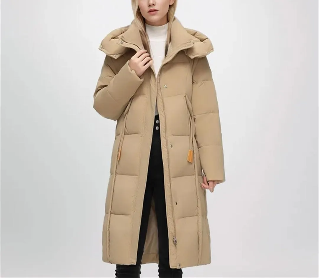 Women's Winter Long Over-The-Knee Cotton Jacket Hooded Thicken Warm Parkas Coats Padded Jacket