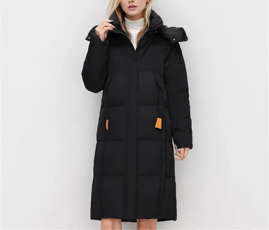 Women's Winter Long Over-The-Knee Cotton Jacket Hooded Thicken Warm Parkas Coats Padded Jacket
