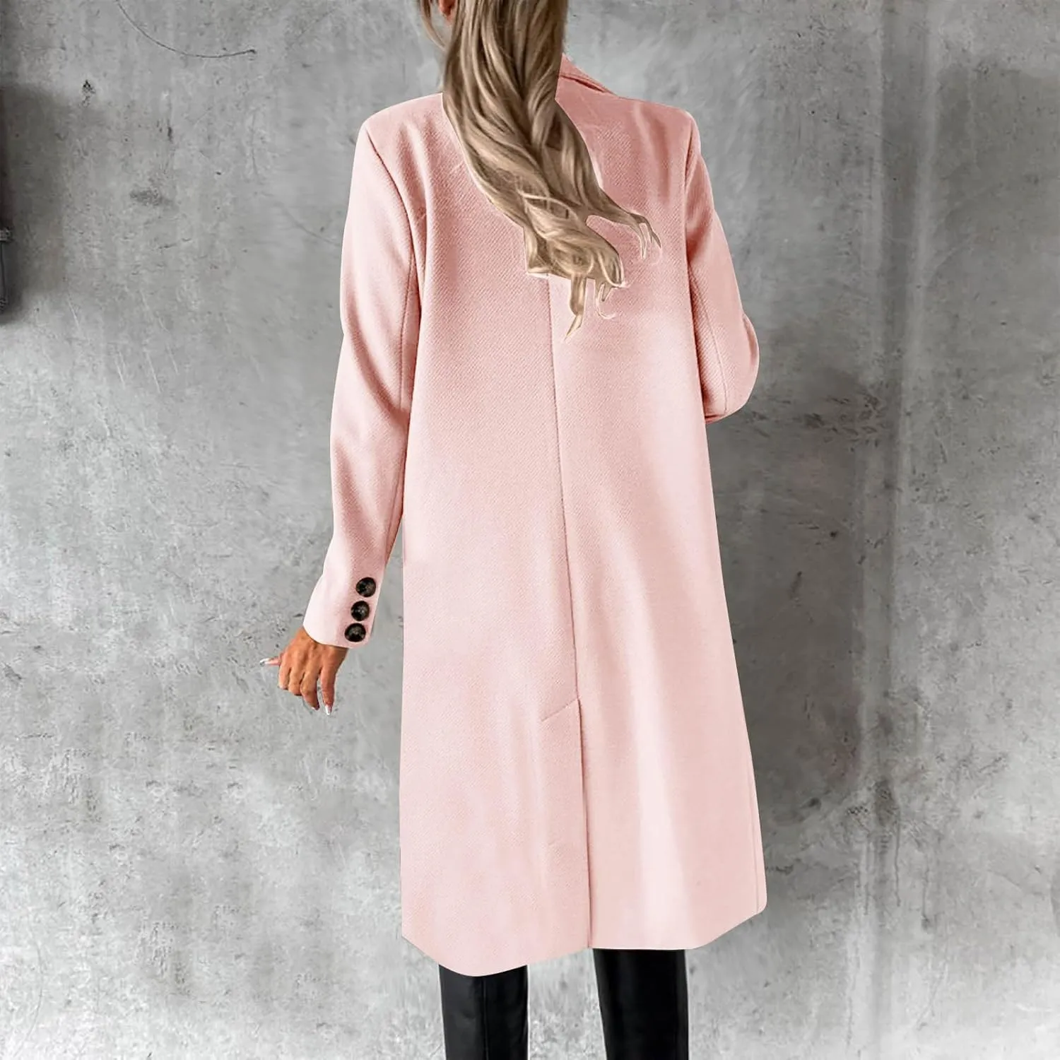 Womens Winter Mid Long Trench Coat Winter Lapel Double Breasted Long Pea Coat Casual Work Office Overcoat with Pocket