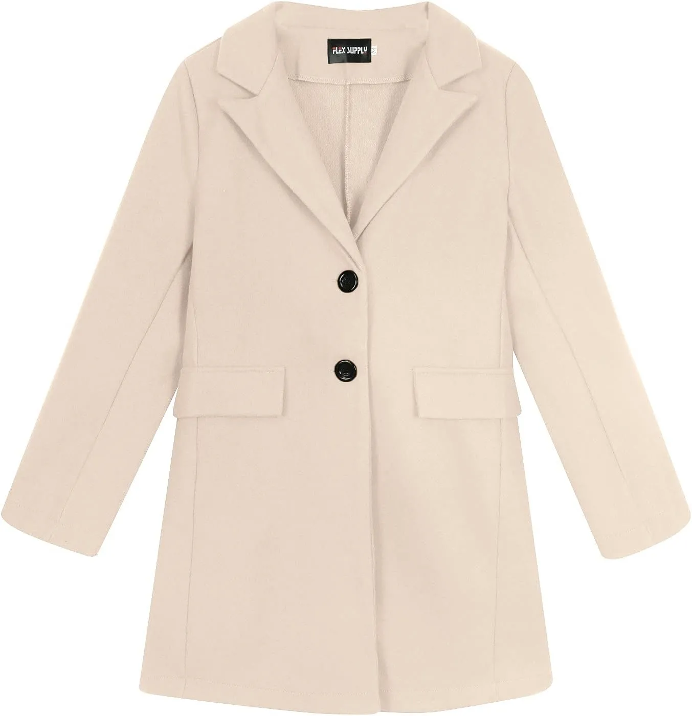 Womens Winter Overcoat Notch Lapel Single Breasted Mid-Long Wool Pea Coat Elegant Work Office Coat Dress Trench Jacket
