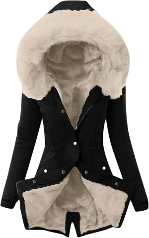 Women's Winter Thicken Military Parka Jacket Down Jacket Long Puffer Parka Coat Warm Fleece Cotton Coat with Fur Hood