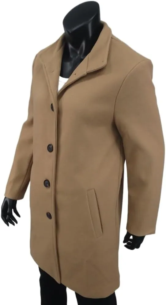 Women's Winter Wool Blend Pea Coat Stand Collar Single Breasted Trench Coat Overcoat