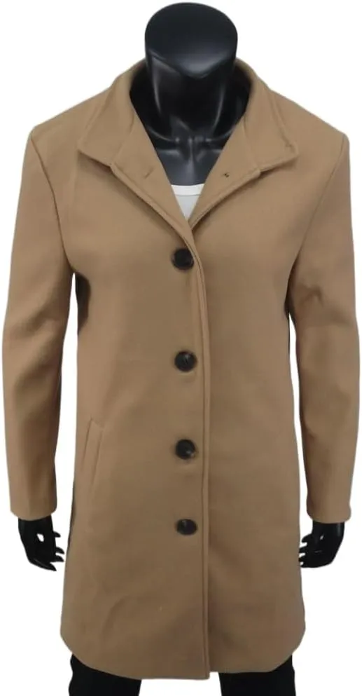 Women's Winter Wool Blend Pea Coat Stand Collar Single Breasted Trench Coat Overcoat