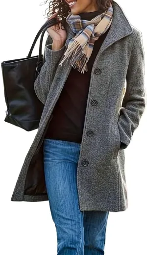 Women's Winter Wool Blend Pea Coat Stand Collar Single Breasted Trench Coat Overcoat
