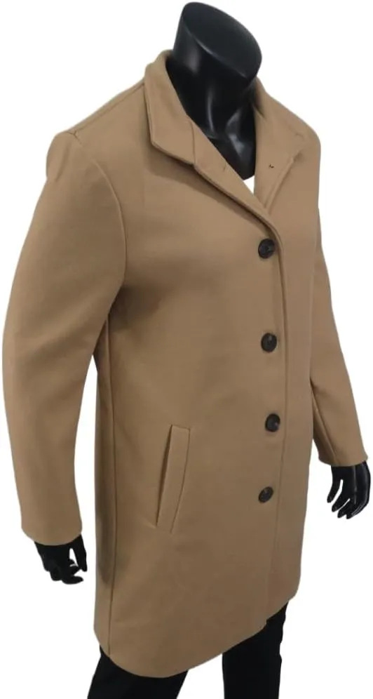 Women's Winter Wool Blend Pea Coat Stand Collar Single Breasted Trench Coat Overcoat