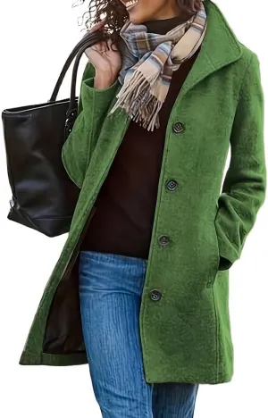 Women's Winter Wool Blend Pea Coat Stand Collar Single Breasted Trench Coat Overcoat
