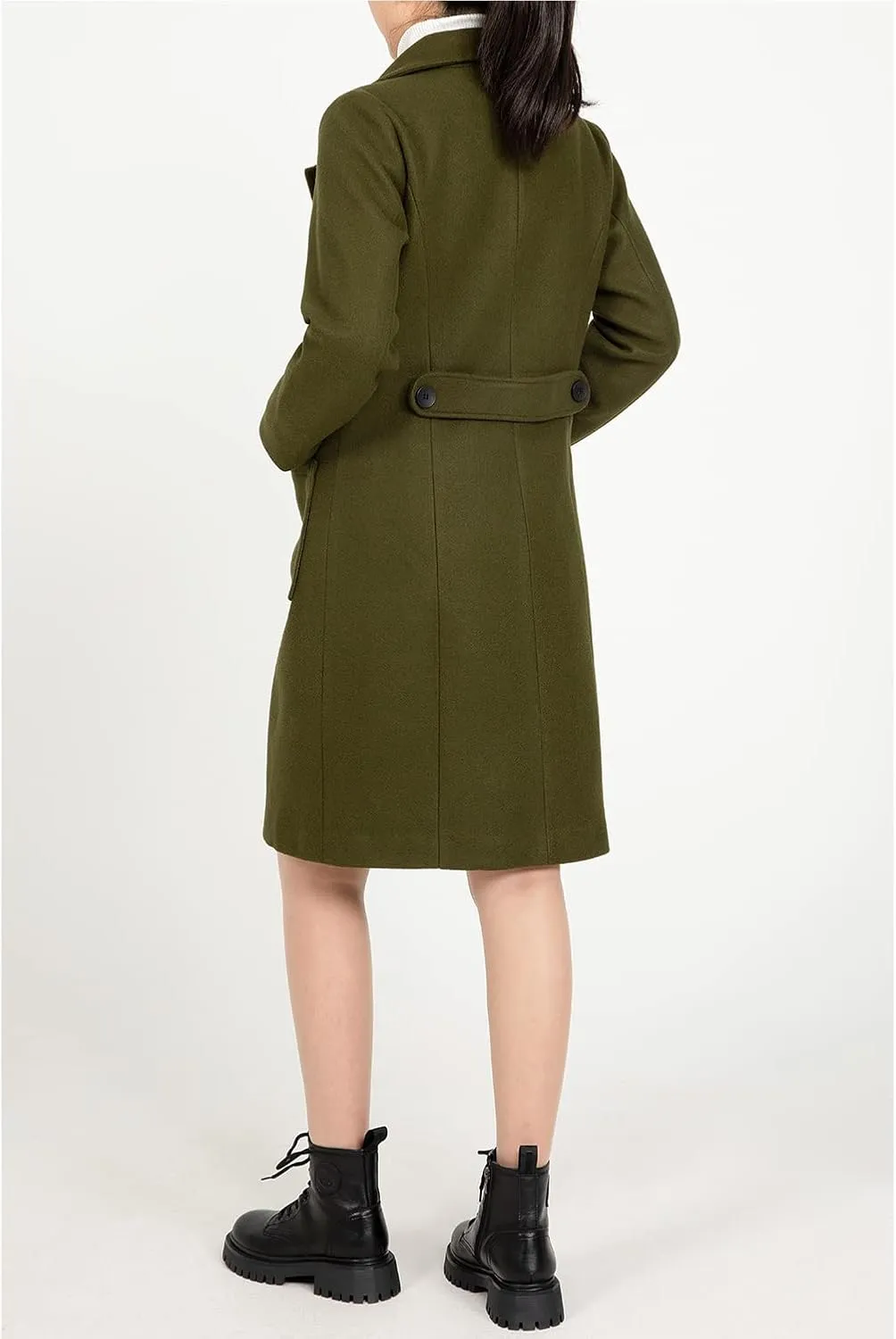 Women's Wool Trench Coat Double Breasted Pea Coat Nortched Laple Mid Long Wool Blend Overcoat Jacket