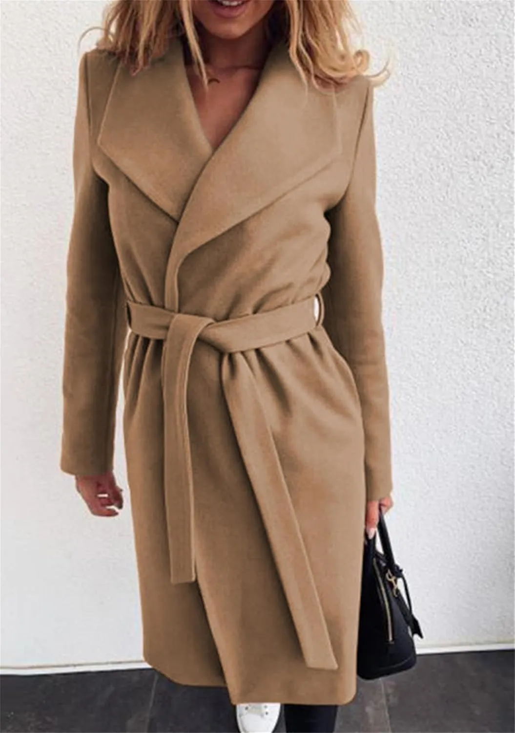 Womens Wrap Comfy Leisure Long Coat Daily Long Sleeve Pea Coat Wool Blend Voluptuous Cardigan