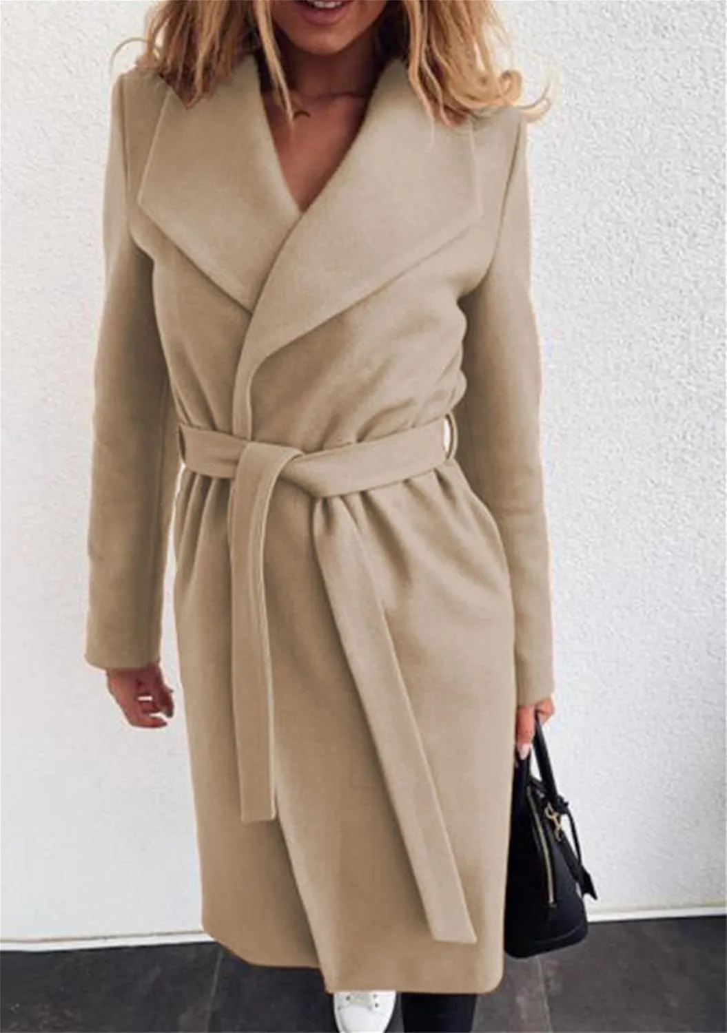 Womens Wrap Comfy Leisure Long Coat Daily Long Sleeve Pea Coat Wool Blend Voluptuous Cardigan