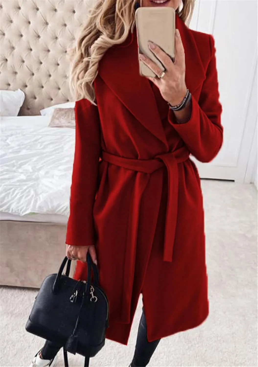 Womens Wrap Comfy Leisure Long Coat Daily Long Sleeve Pea Coat Wool Blend Voluptuous Cardigan