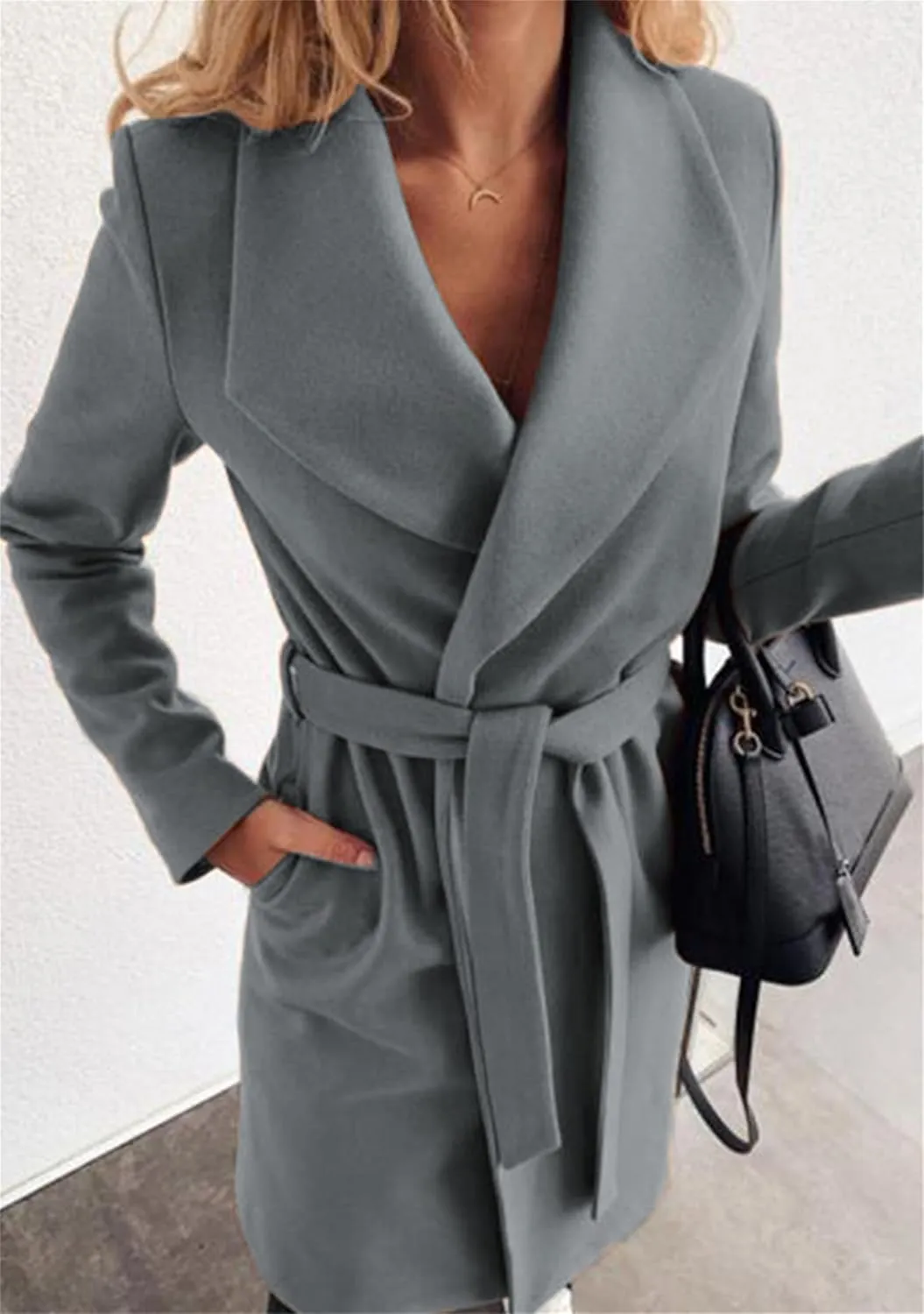 Womens Wrap Comfy Leisure Long Coat Daily Long Sleeve Pea Coat Wool Blend Voluptuous Cardigan