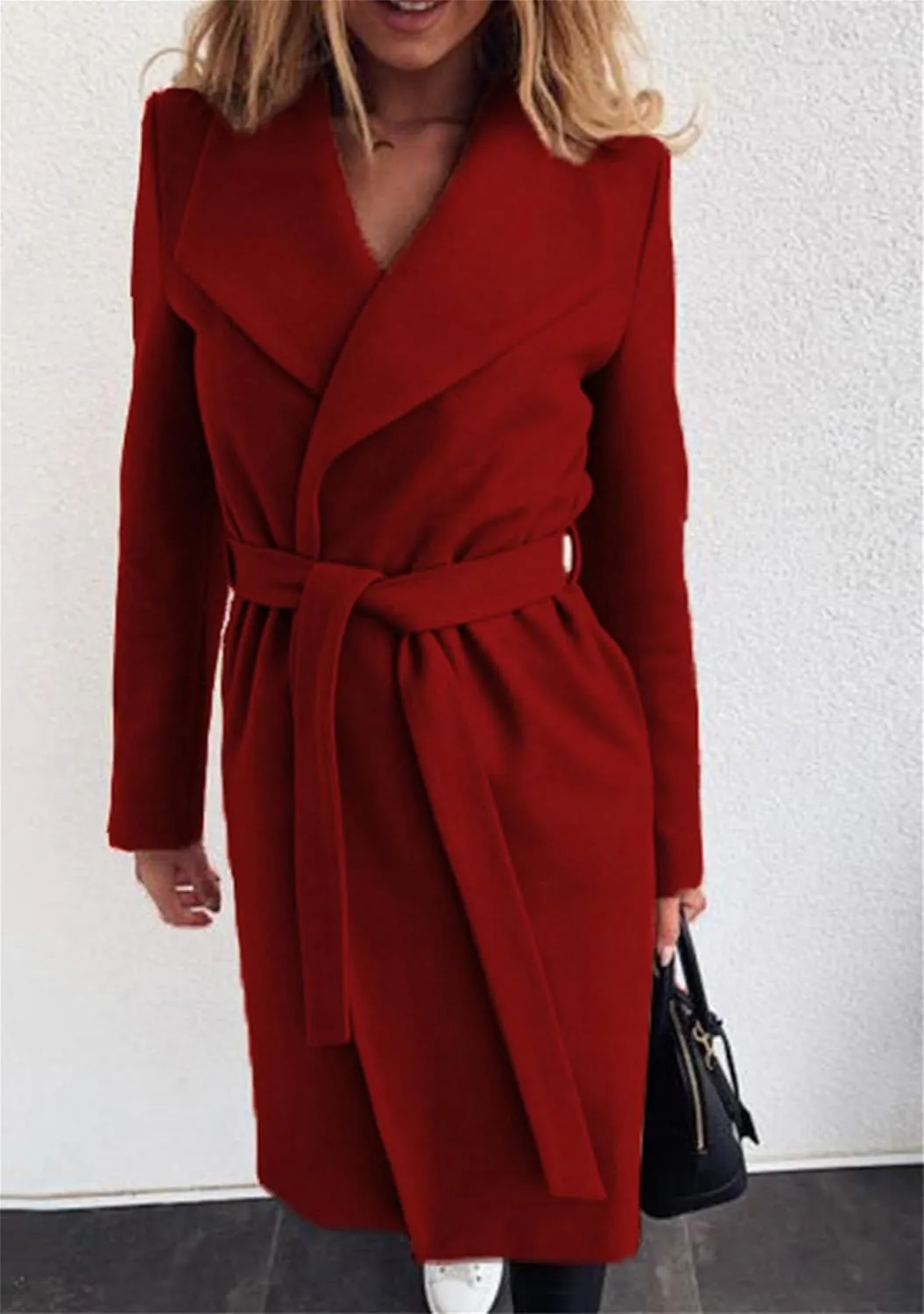 Womens Wrap Comfy Leisure Long Coat Daily Long Sleeve Pea Coat Wool Blend Voluptuous Cardigan