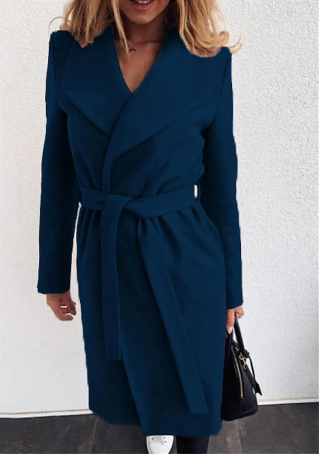 Womens Wrap Comfy Leisure Long Coat Daily Long Sleeve Pea Coat Wool Blend Voluptuous Cardigan
