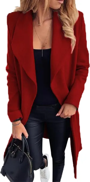 Womens Wrap Comfy Leisure Long Coat Daily Long Sleeve Pea Coat Wool Blend Voluptuous Cardigan