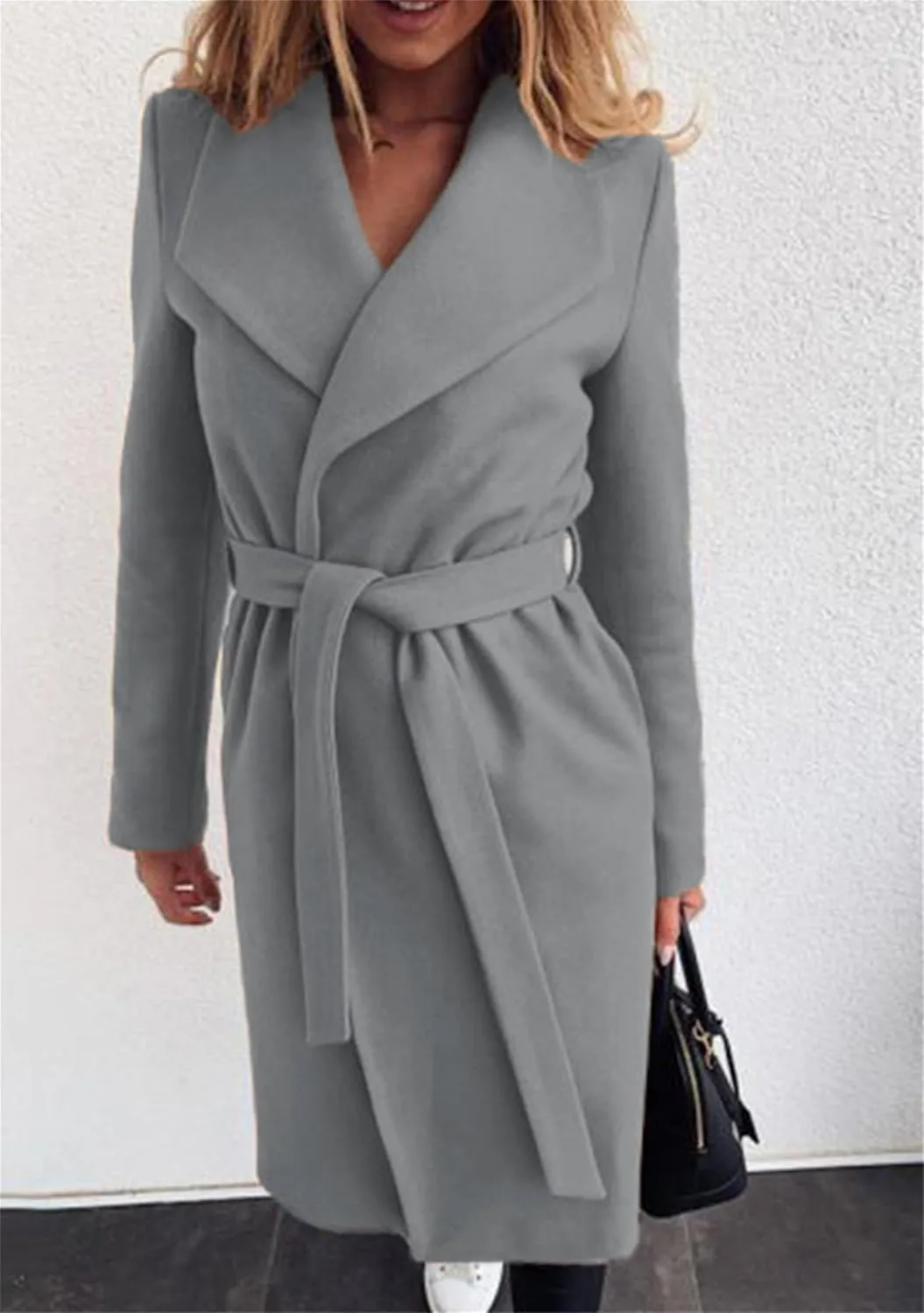 Womens Wrap Comfy Leisure Long Coat Daily Long Sleeve Pea Coat Wool Blend Voluptuous Cardigan