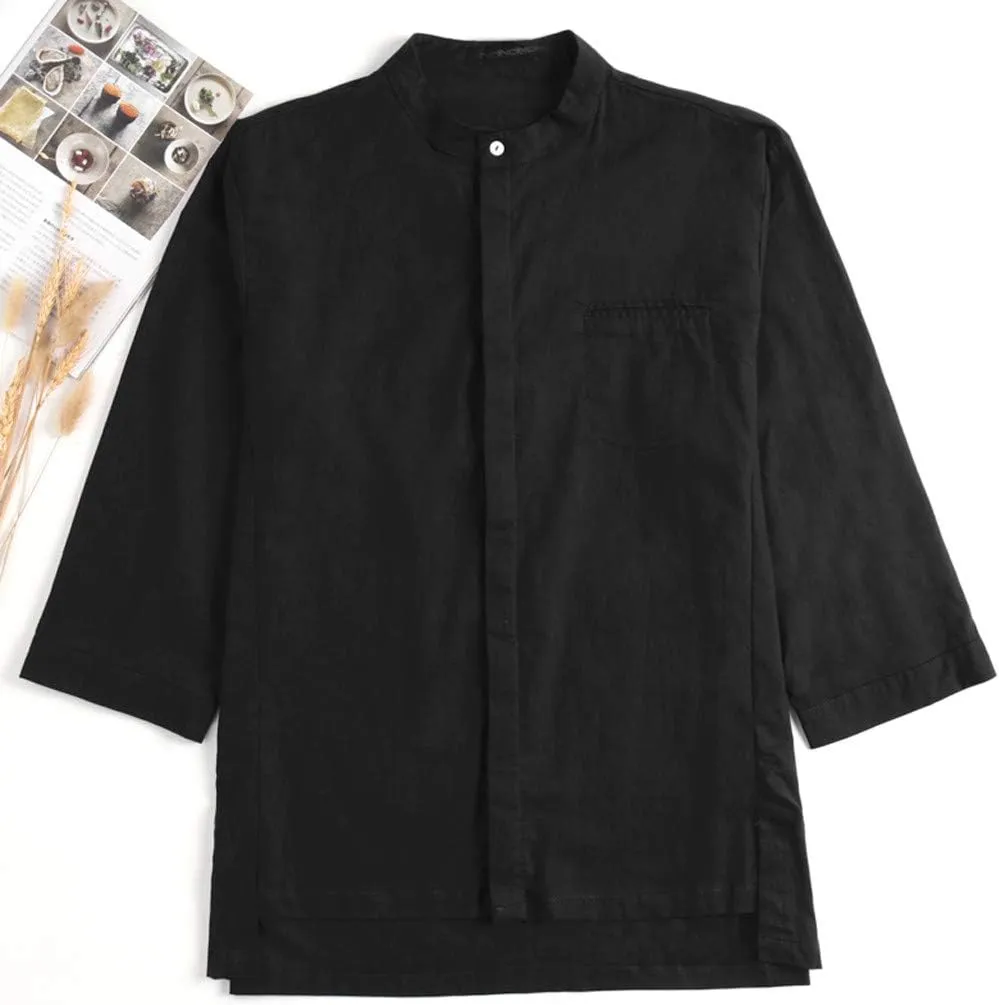WUAI-Men Hipster Linen Shirts Casual Light Weight Long Sleeve Basic Regular Fit Summer Beach Tops Button Down Shirt