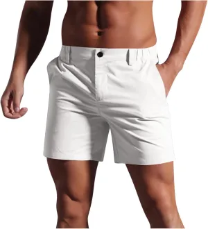 Xiaojmake Mens Casual Cotton Work Dress Shorts Slim Elastic Waist Golf Short 5 Inch Inseam Summer Beach Shorts with Pockets