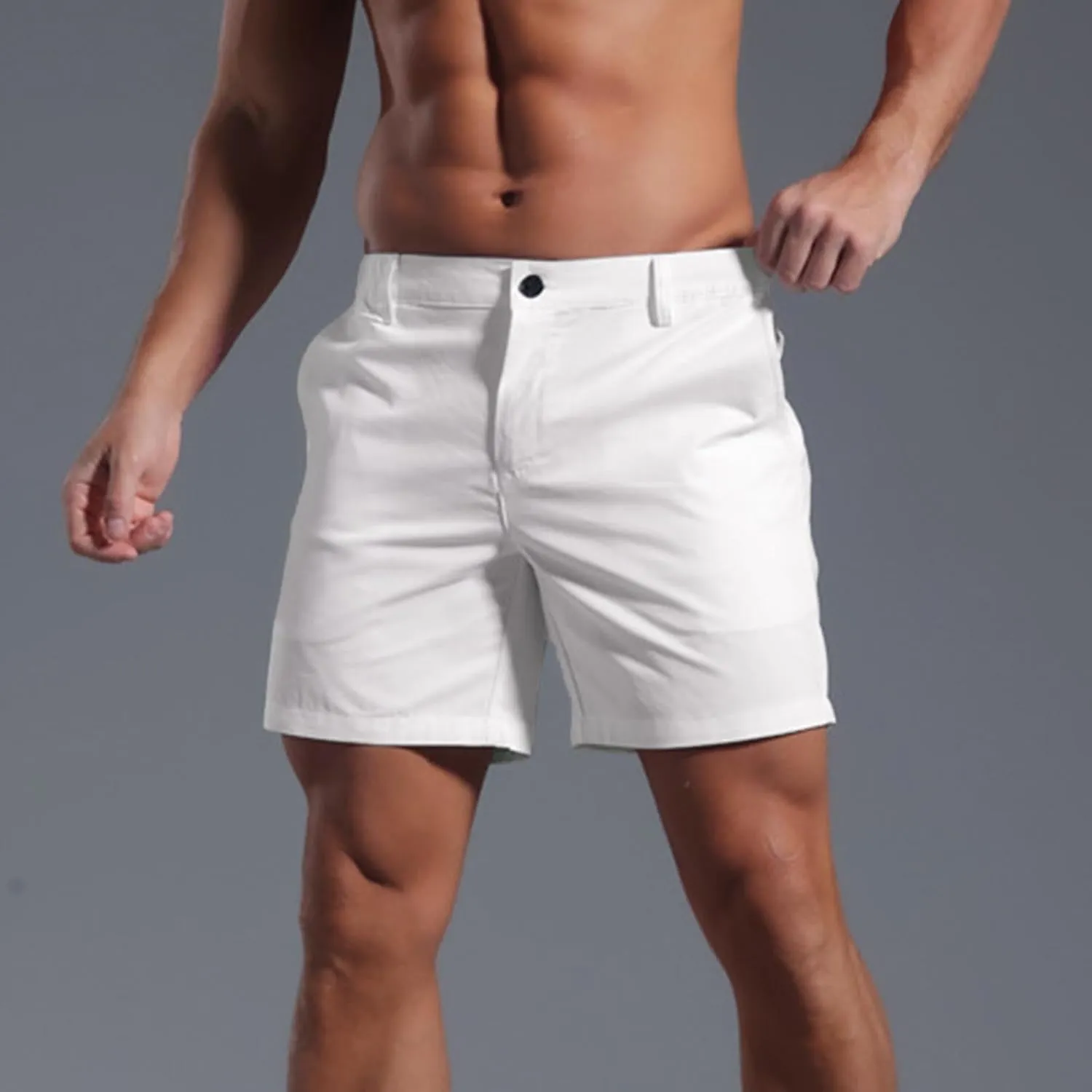 Xiaojmake Mens Casual Cotton Work Dress Shorts Slim Elastic Waist Golf Short 5 Inch Inseam Summer Beach Shorts with Pockets