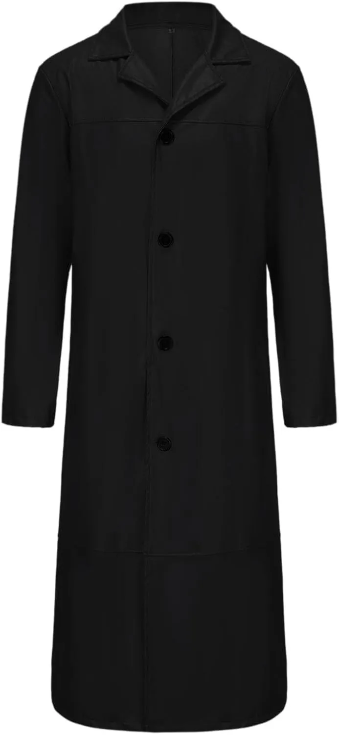 Xiaojmake Mens Long Leather Jacket Faux Leather Coat Full Length Leather Trench Coat Steampunk Gothic Overcoat Military Coat